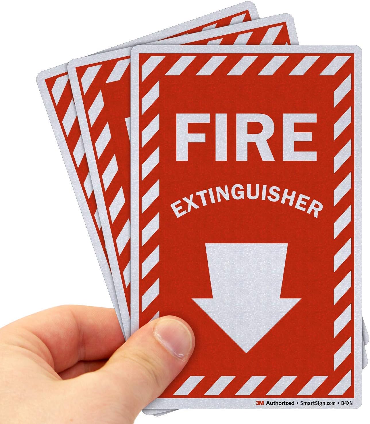 SmartSign Etiqueta para extintor de incendios con flecha hacia abajo  4 x 6 pulgadas 3M reflectante de grado de ingeniero, paquete de 3