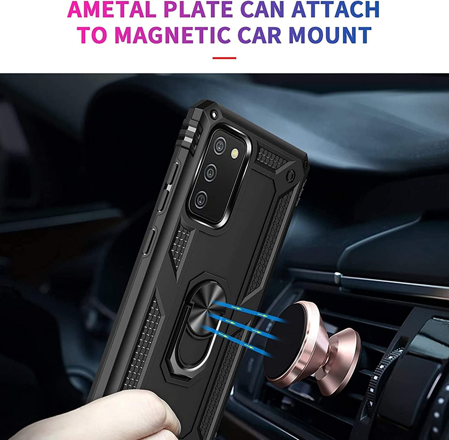 TJS Funda compatible con Samsung Galaxy A03S, con protector de pantalla de vidrio templado, soporte magnético con soporte magnético resistente