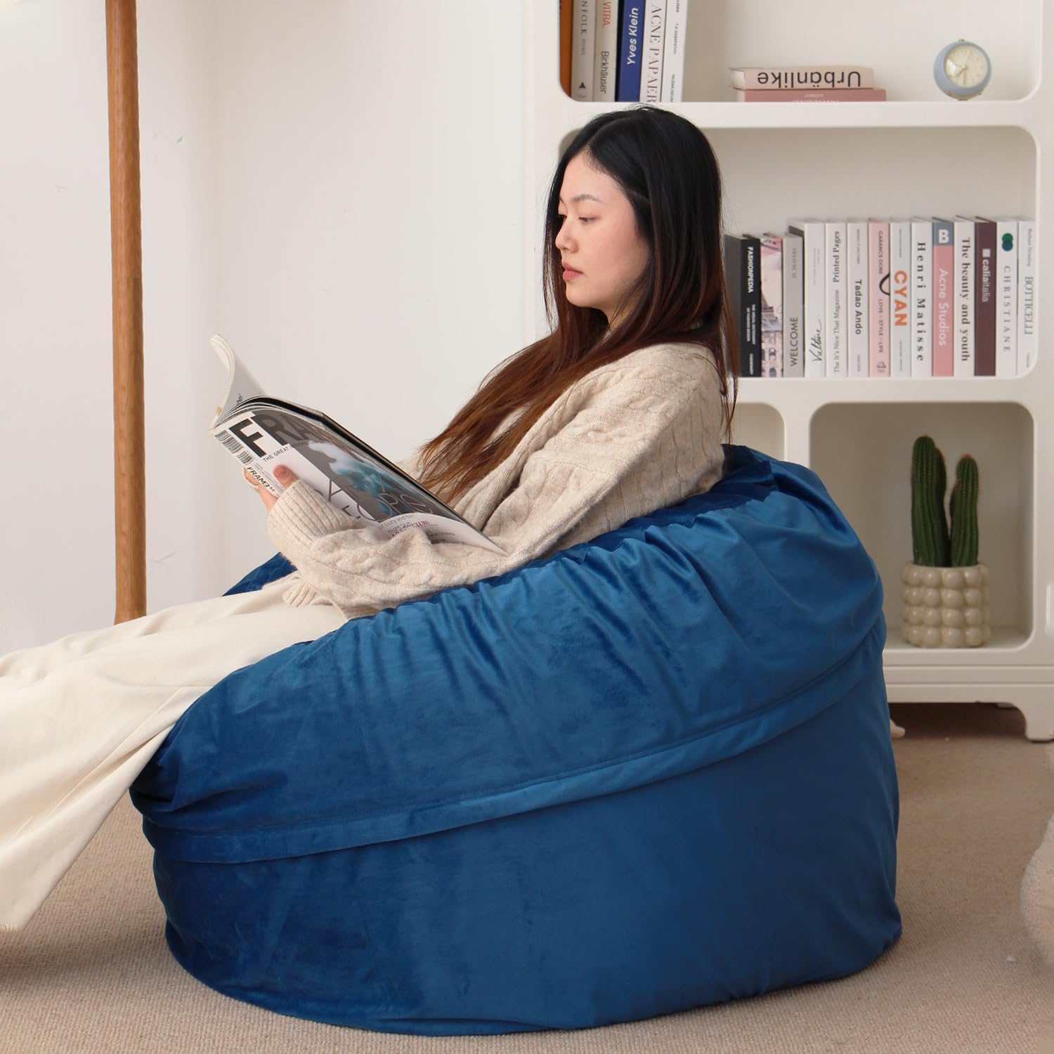 N&V Puf Chair 3′ Memory Foam Furniture Bean Bag para niños, adolescentes y adultos con fundas lavables a máquina (azul)