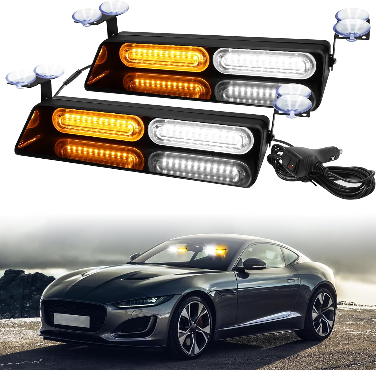Luces estroboscópicas 2 en 1 para el interior del parabrisas, 48 LED de advertencia de peligro de emergencia, luces intermitentes de asesor de