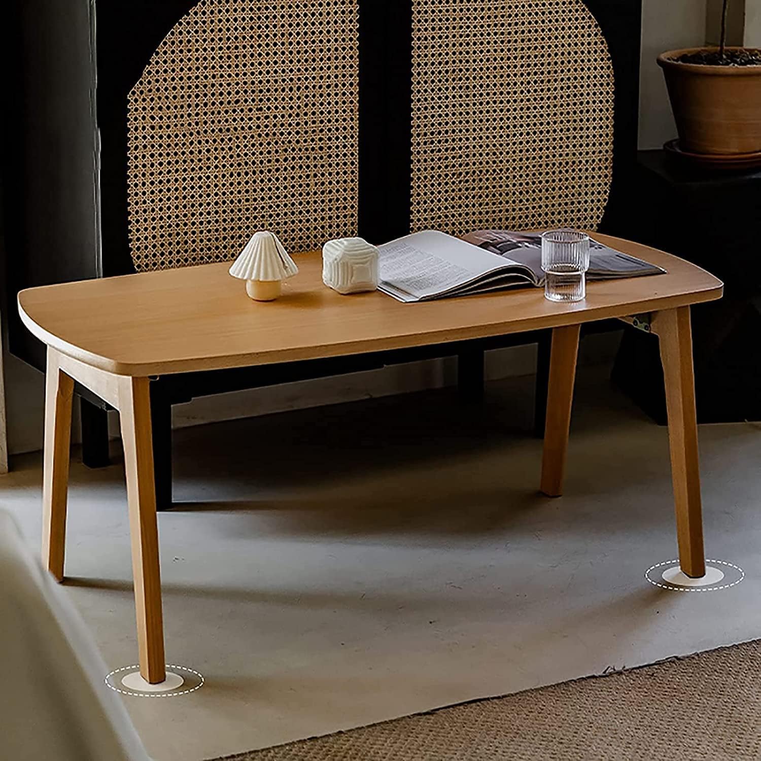 Mesa de Centro Mesa de centro de madera maciza, mesa plegable estilo japonés, mesa auxiliar para sala de estar, sofá, mesa auxiliar de 17.7 in de