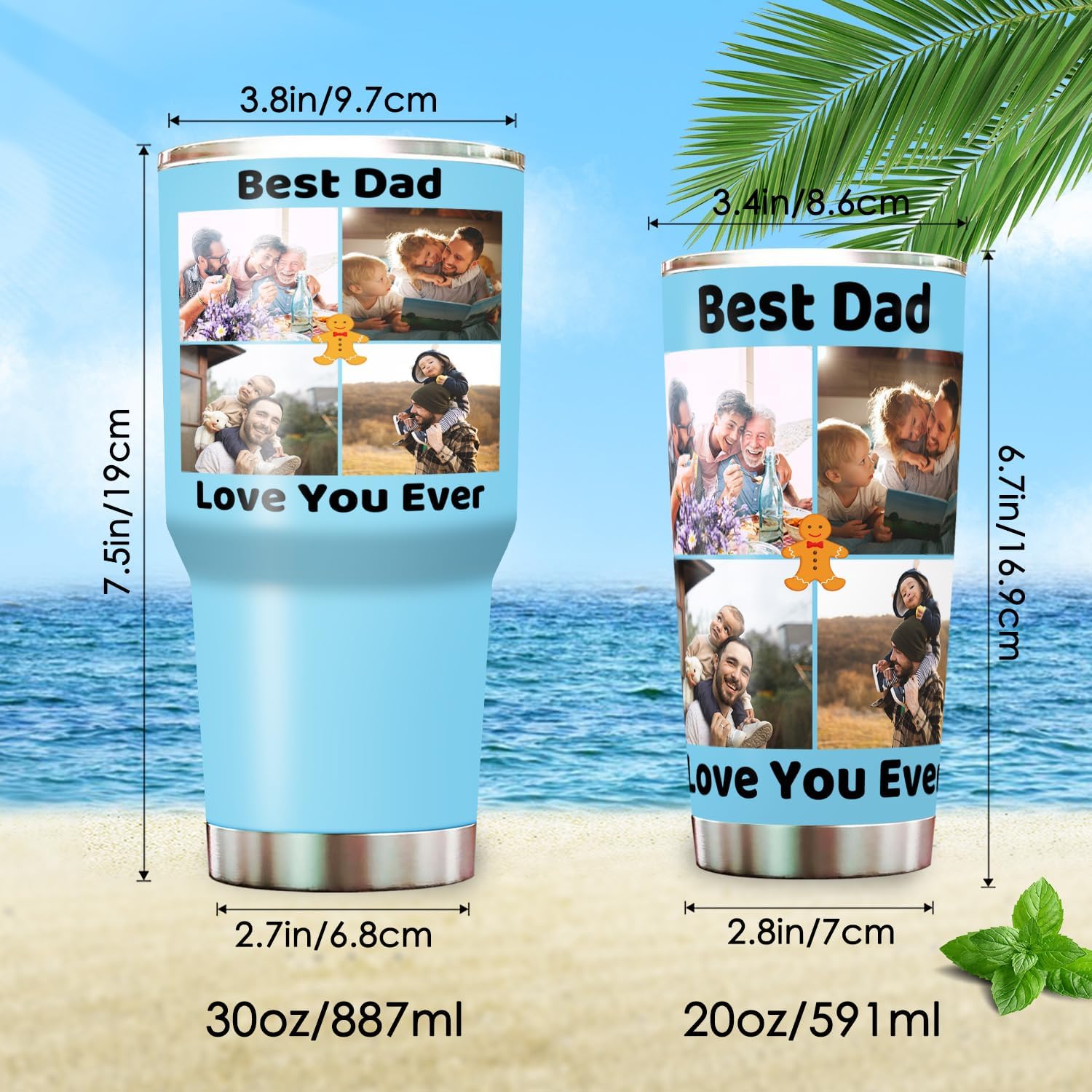 Tazas de café personalizadas con texto fotográfico de 20 oz30 onzas, impresión 3D, 4 imágenes, vasos de acero inoxidable de doble pared con