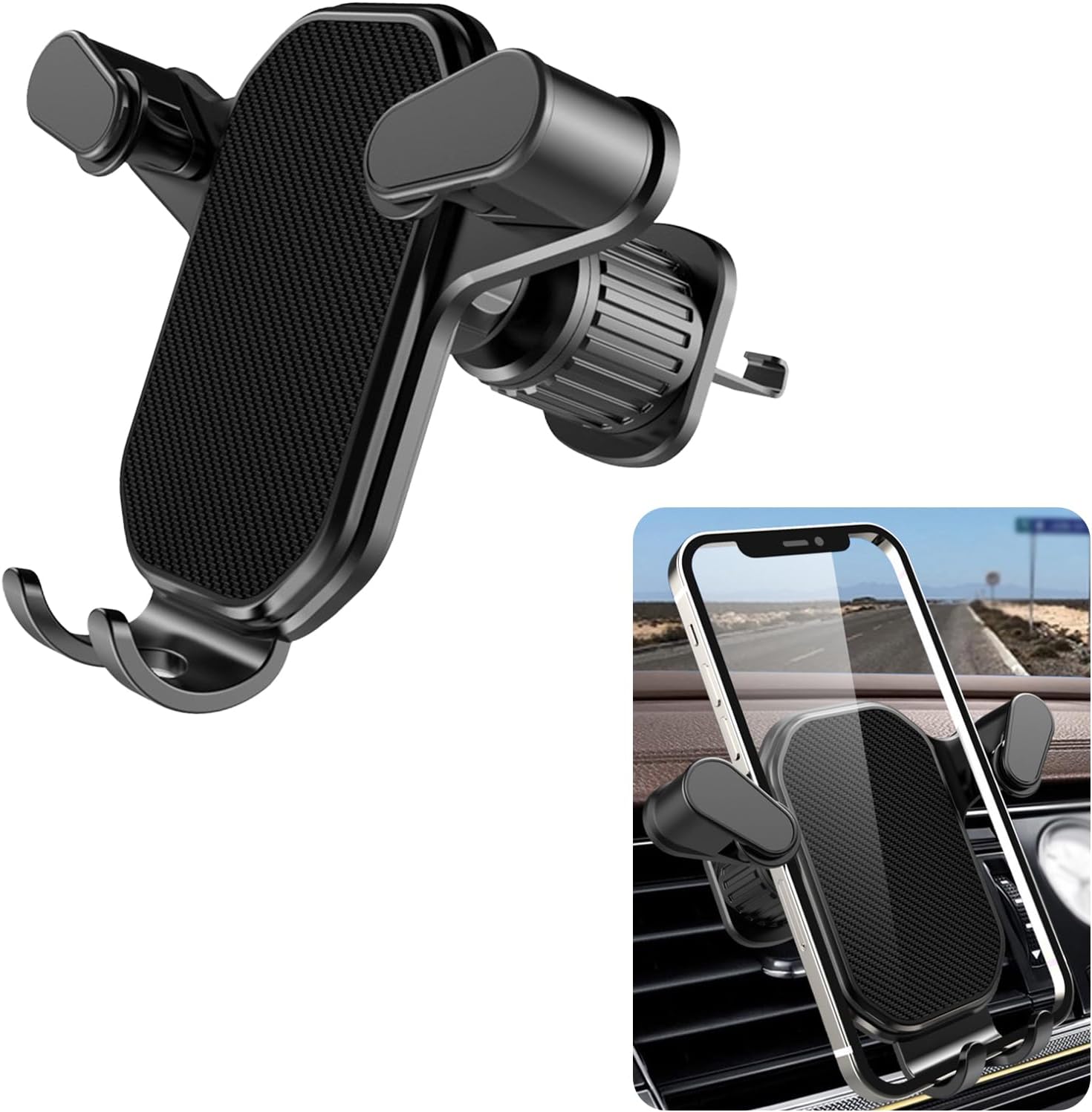 1 soporte para teléfono móvil para automóvil, salida de aire, soporte manos libres integrado, gancho invertido, estable para teléfono celular,