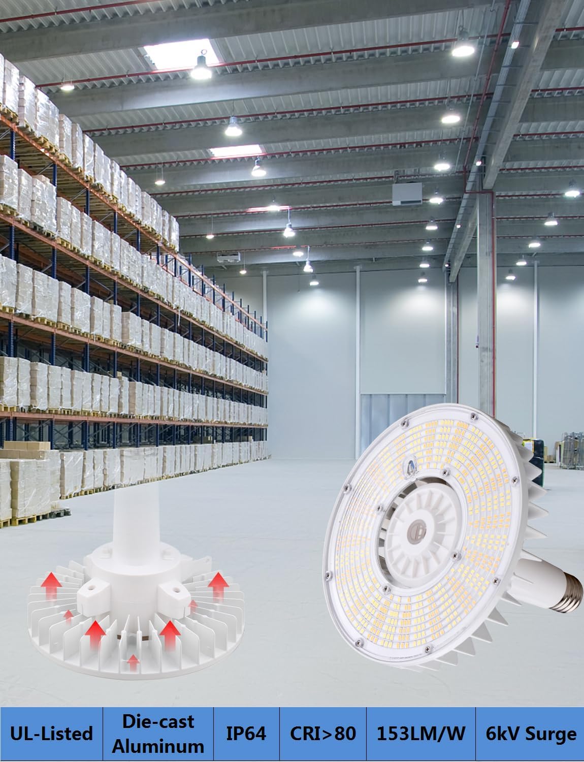 dephen Bombilla LED UFO de 120 W con extensor de base Mogul E39, luz de maíz de alta bahía de 5700 K compatible con sensor de movimiento, repuesto