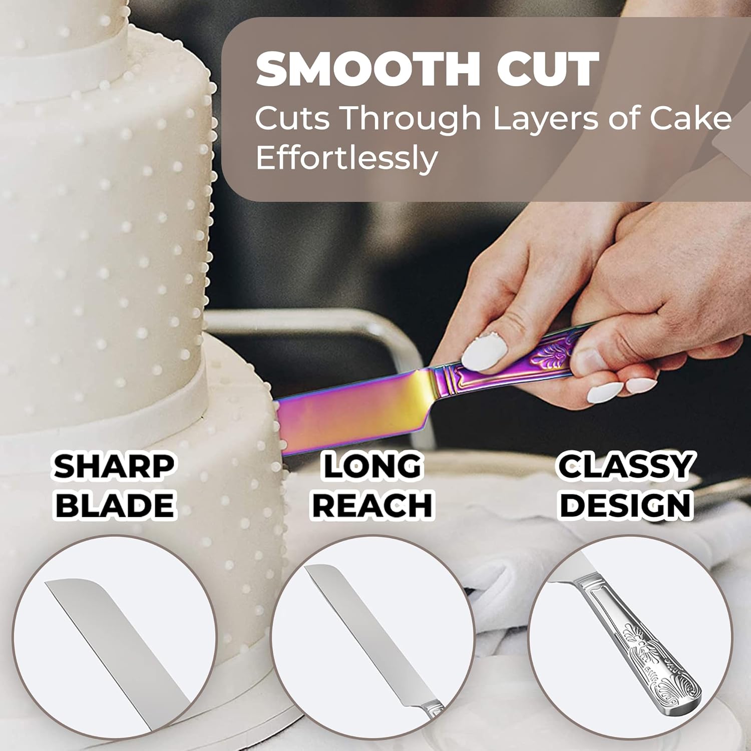Orblue Juego de cuchillo y servidor para pastel de boda, juego de corte de alta calidad, bellamente grabado, elegante recuerdo para recién casados,