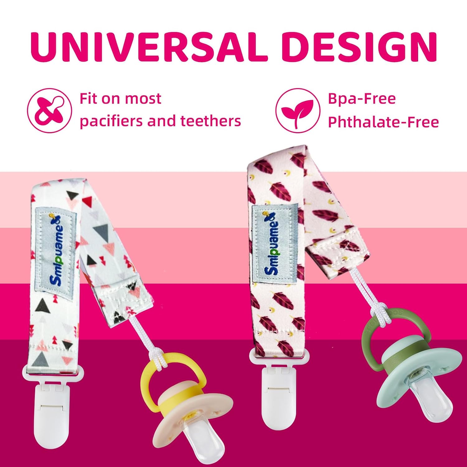 Smlpuame Clip para chupete para niña, paquete de 6 elegantes correas para bebés, soporte para paci con clip, ligero, universal, se adapta a la