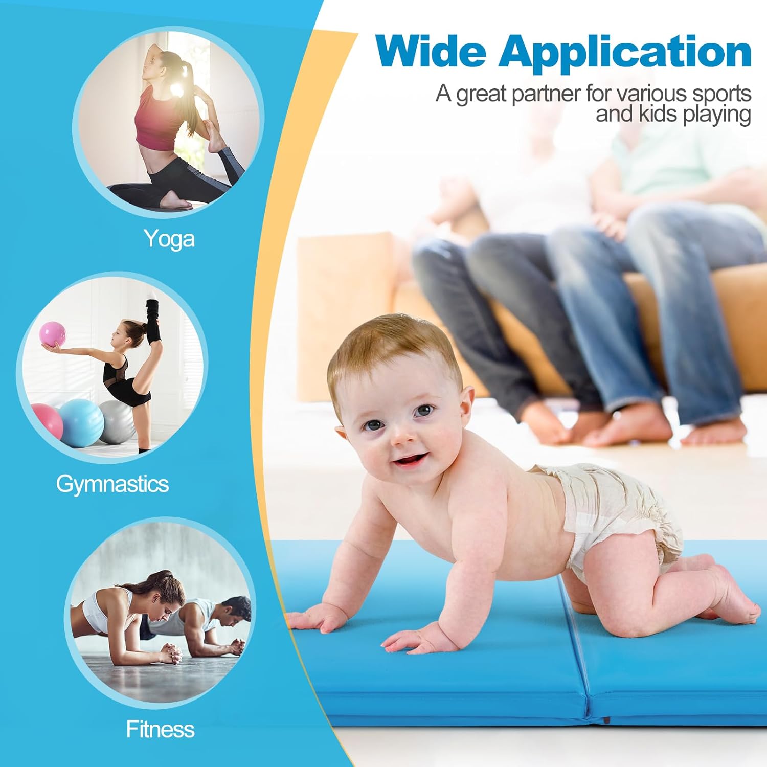 Goplus Esterilla de gimnasia plegable, de 6 x 2 x 2 pulgadas de grosor, de tres pliegues, con asas de transporte, cierre de velcro, esterillas de