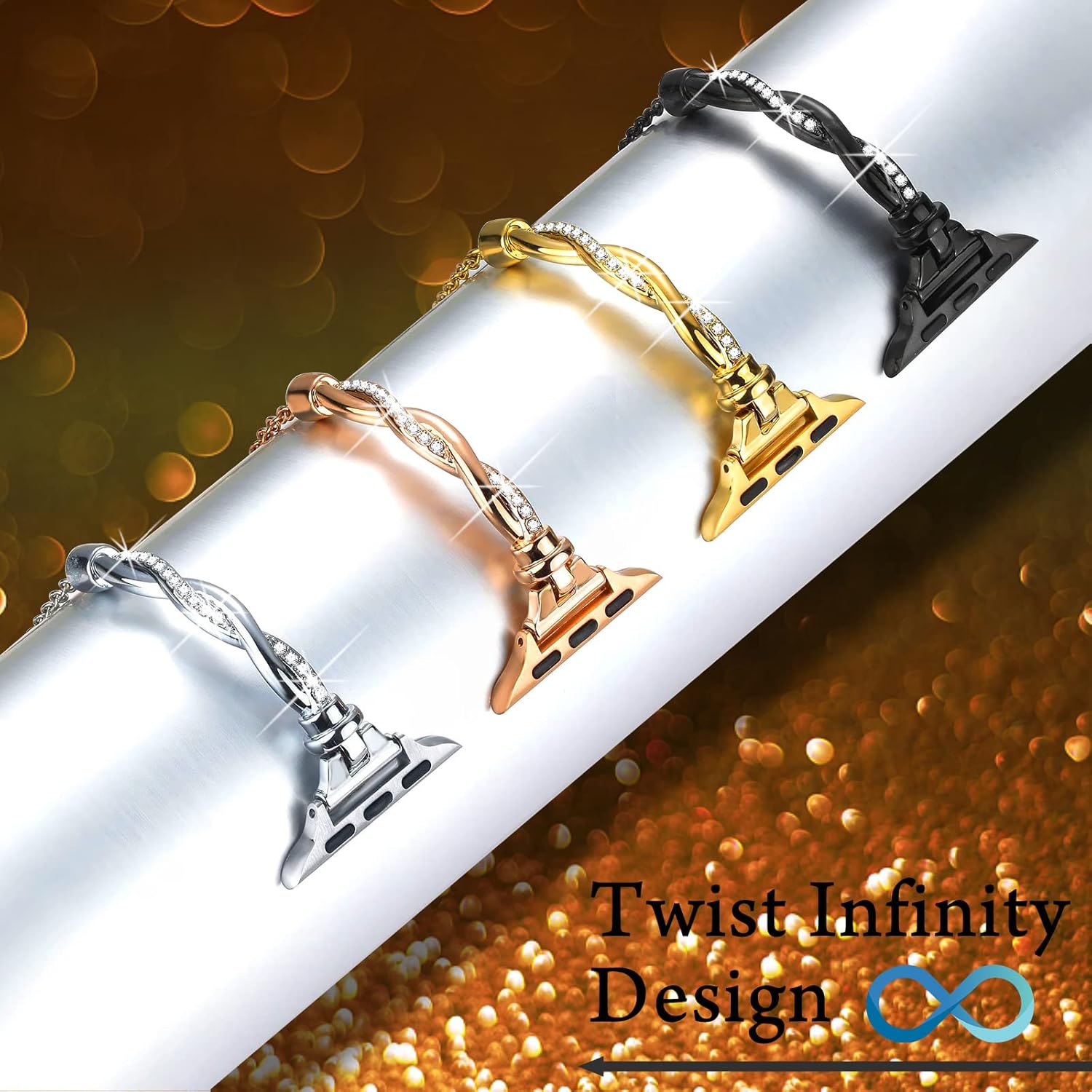 Dilando Correa brillante y funda compatible con Apple Watch Band de 1.49, 1.57, 1.61, 1.73, 1.77 y 1.65 pulgadas, correa de metal delgada y elegante