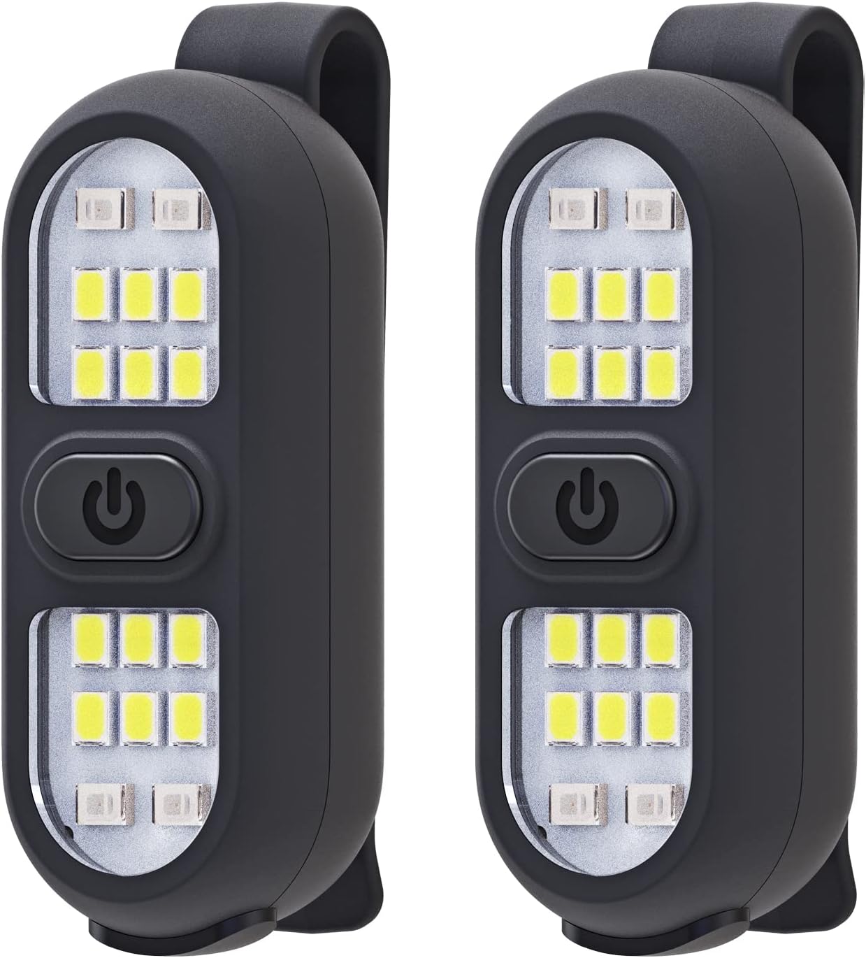 Paquete de 2 linternas con clip, luz de correr para corredores, luces de seguridad recargables para caminar por la noche, linterna manos libres, luz