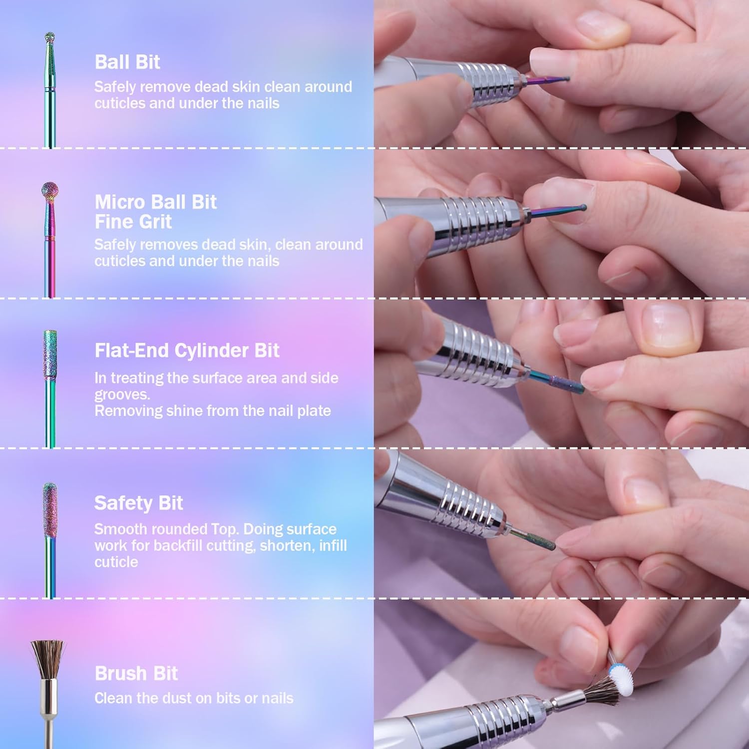 16 brocas de uñas con soporte de cuero portátil, brocas de 332 pulgadas para juego de uñas, brocas profesionales de carburo de tungsteno de cerámica