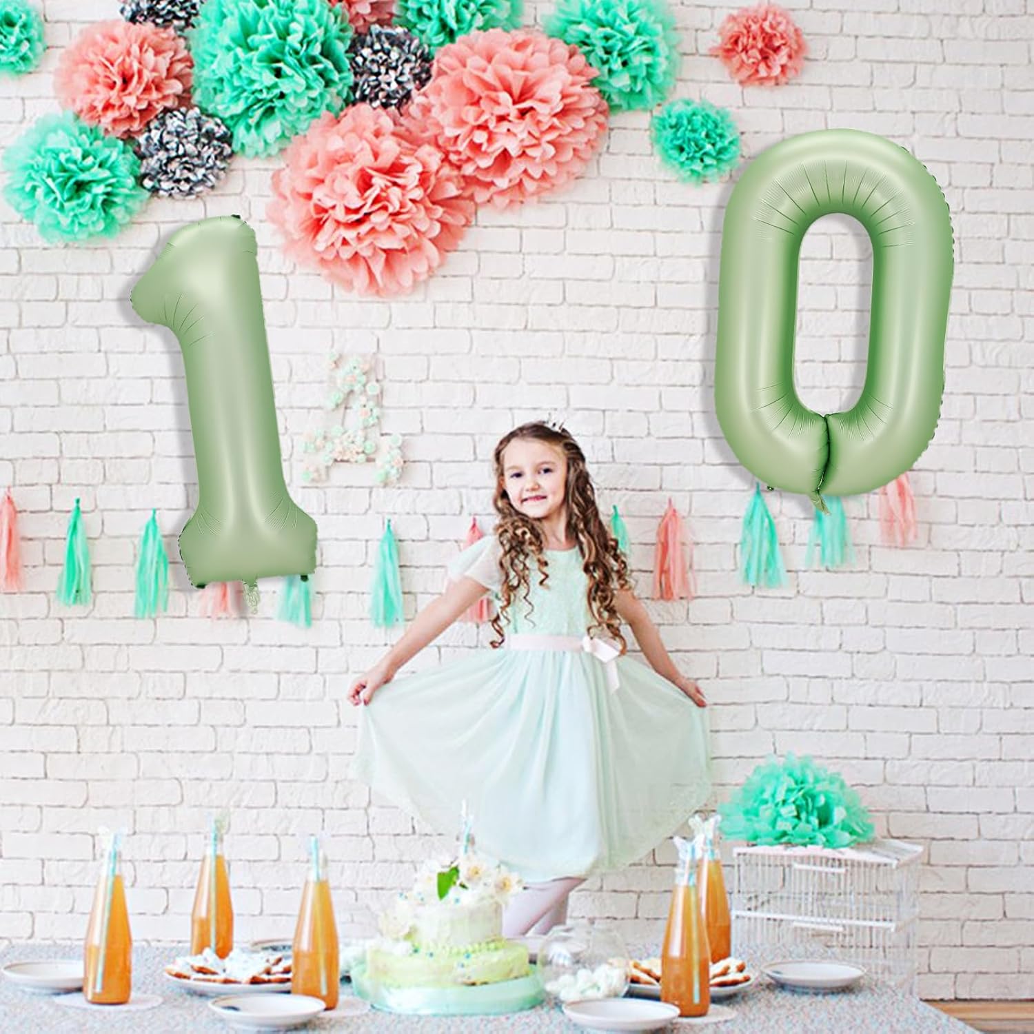 Globos digitales de 40 pulgadas con 10 números verdes de Mylar para helio, fiesta de baby shower, temática de sirena oceánica, suministros de