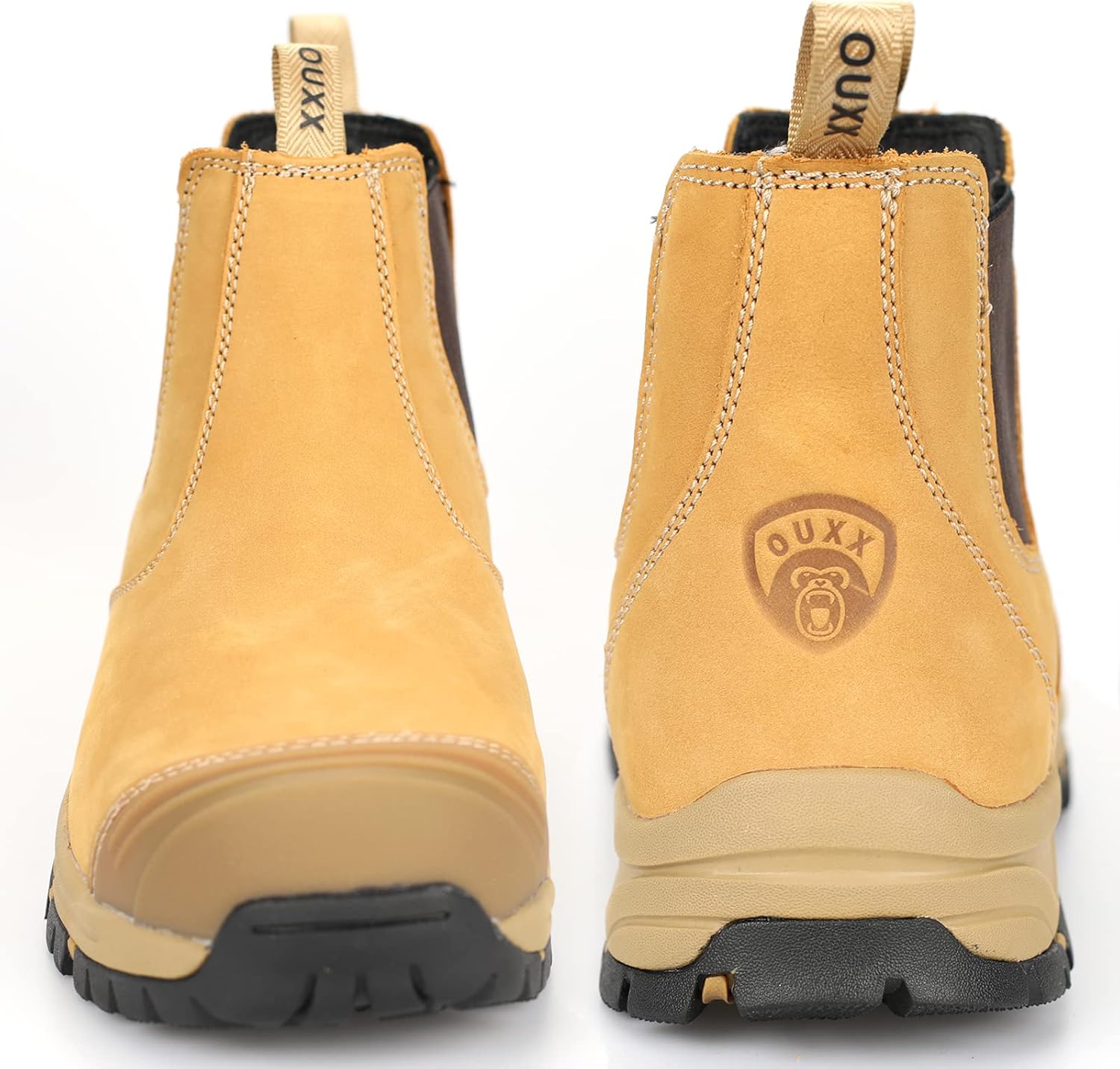 OUXX Botas de trabajo para hombres, zapatos de seguridad de cuero de goma con punta de acero, antideslizantes, impermeables, a prueba de pinchazos