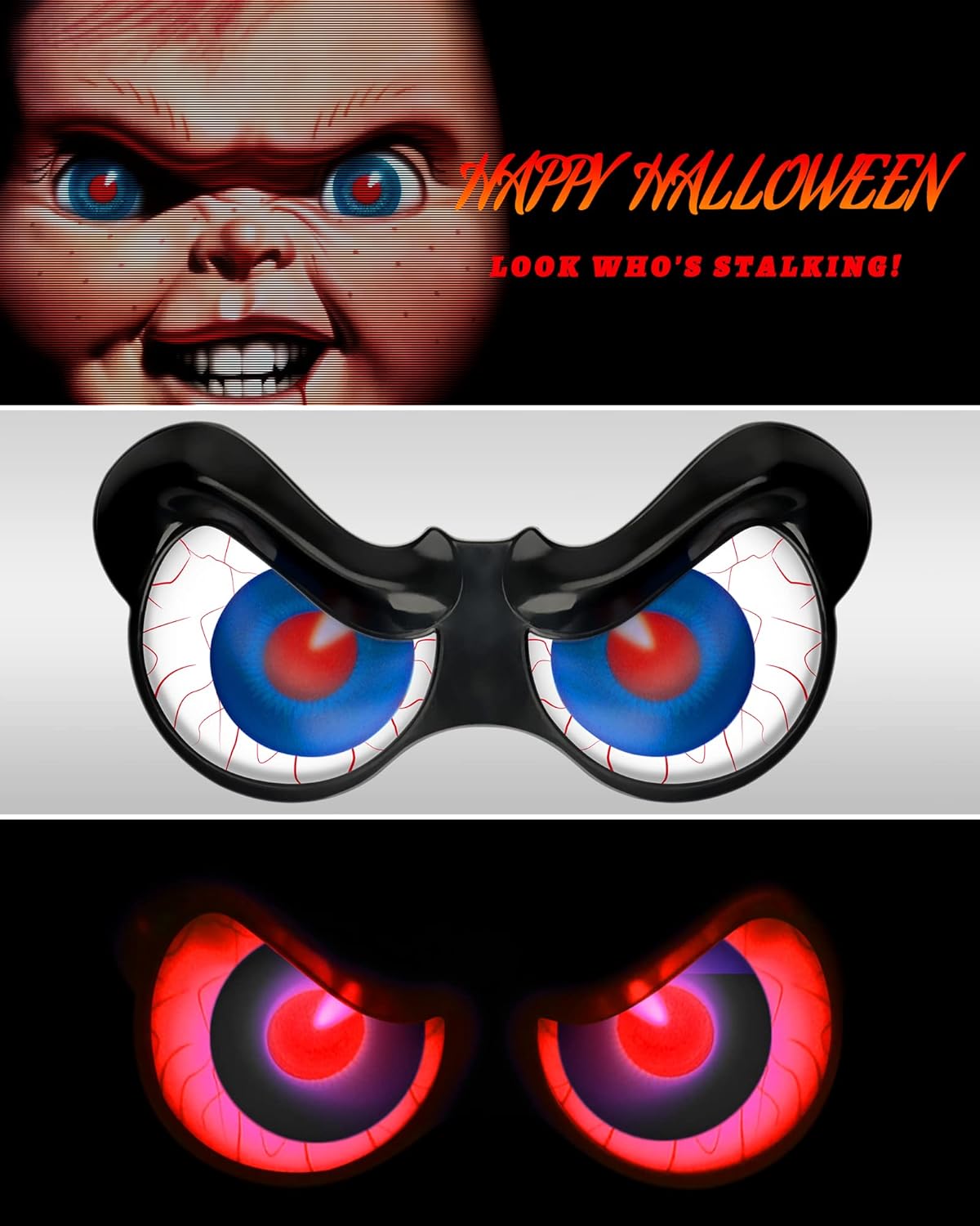 HOUNE Guirnalda de luces de Halloween con temporizador, 3 modos de iluminación, ojos miradores, impermeable, funciona con pilas, para decoración de