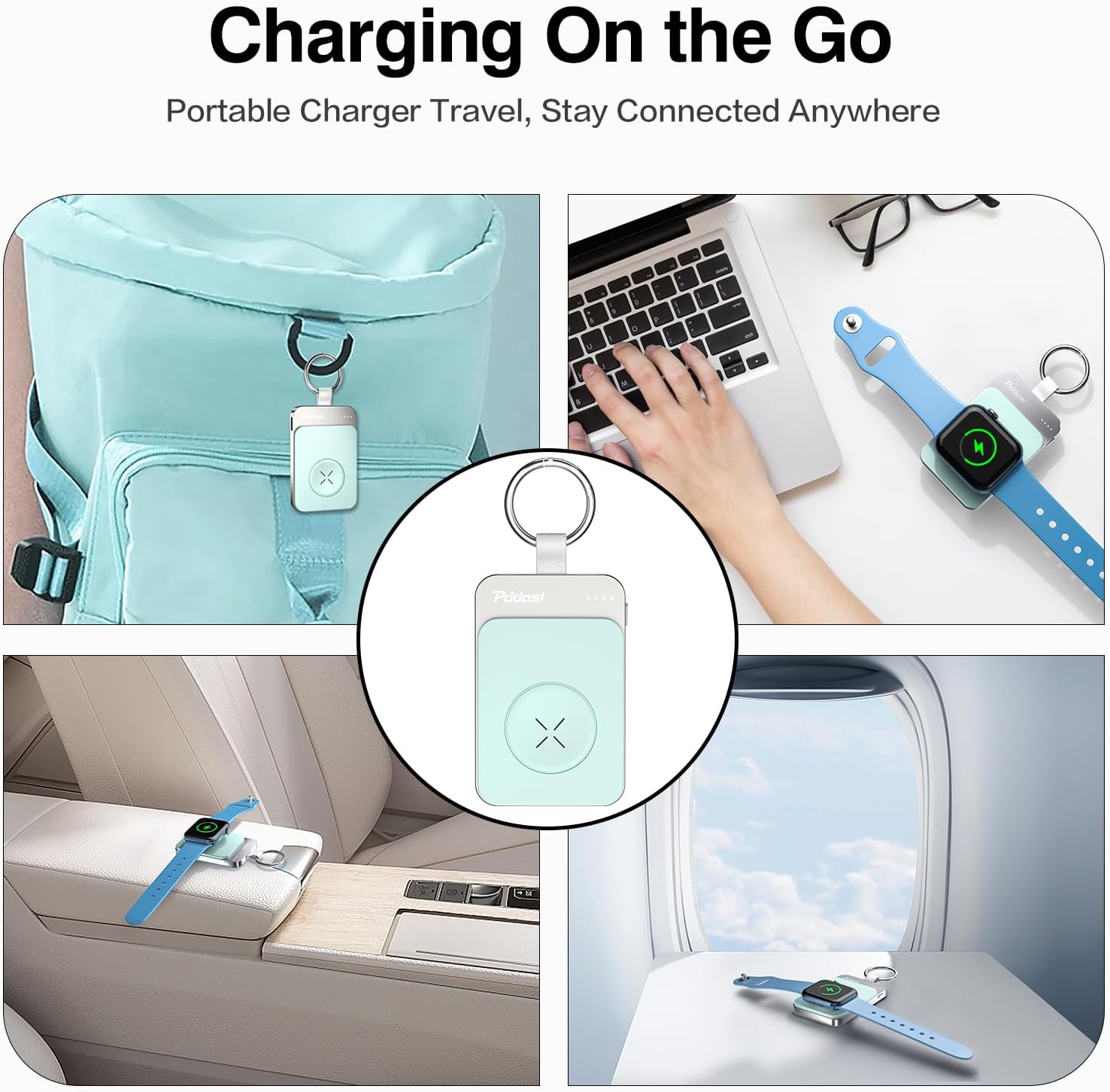 Cargador inalámbrico portátil para Apple Watch, cargador magnético de 1500 mAh para iWatch de viaje, cargador de reloj portátil, llavero de batería