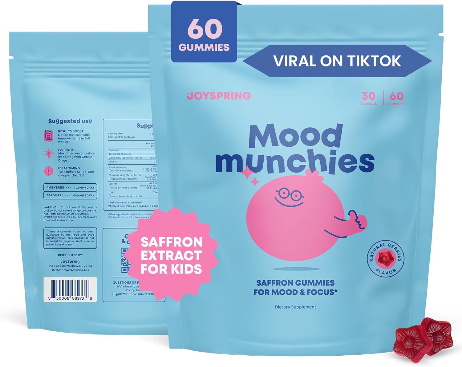JoySpring Genius Drops y gomitas de azafrán para niños