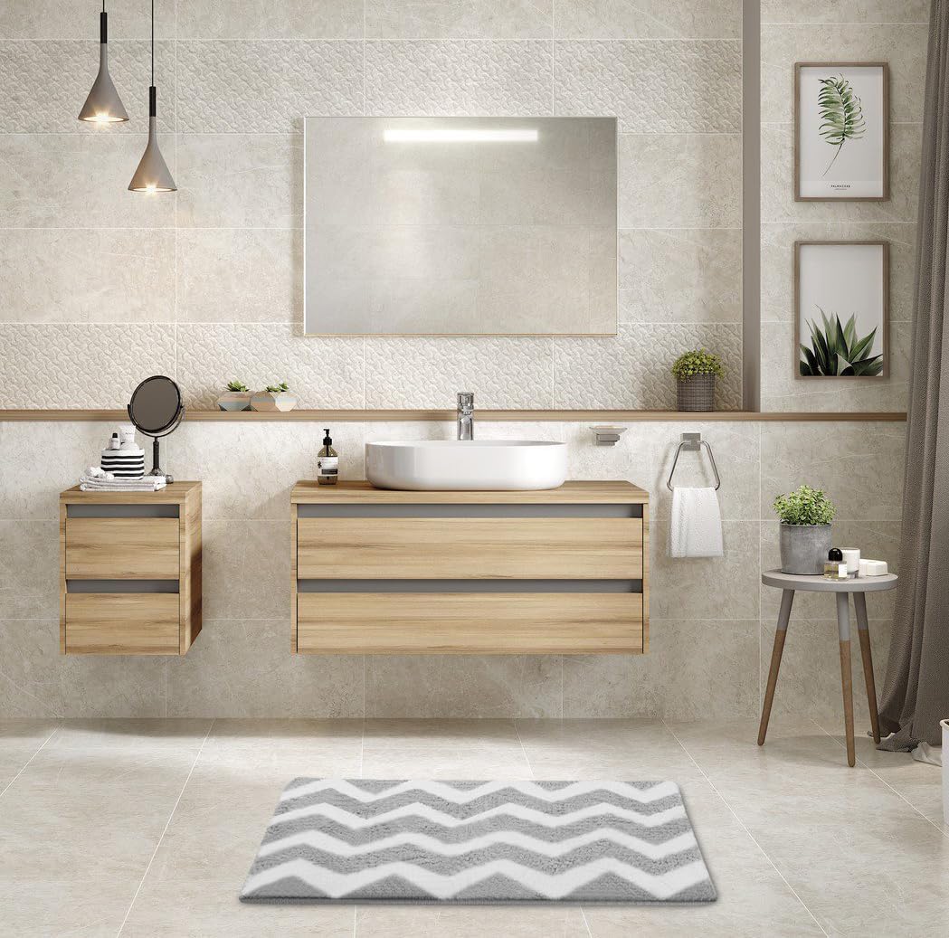 Carmoion Alfombra de baño de felpa de microfibra antideslizante, lavable a máquina y súper absorbente, cómoda y suave alfombra de baño para bañera,