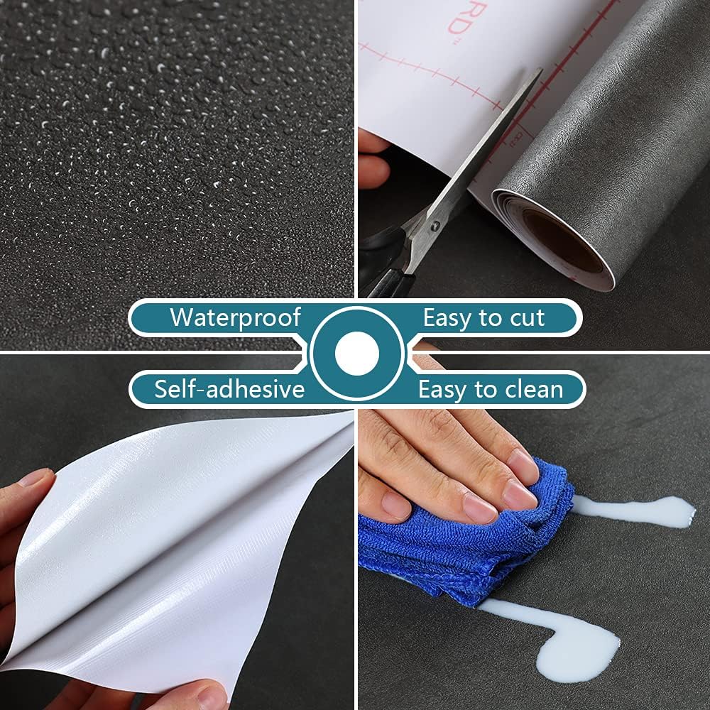 VEELIKE Papel tapiz de hormigón de 15.7 x 354 pulgadas, moderno papel de contacto de hormigón negro carbón para encimeras, impermeable,