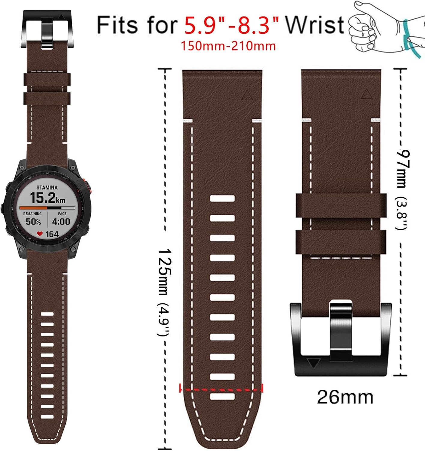 Abanen Correas de reloj de cuero de ajuste rápido de 1.024 in para Garmin epix Pro de 2.008 in, Fenix 7X, Fenix 6X, Fenix 5X, fibra de cuero con