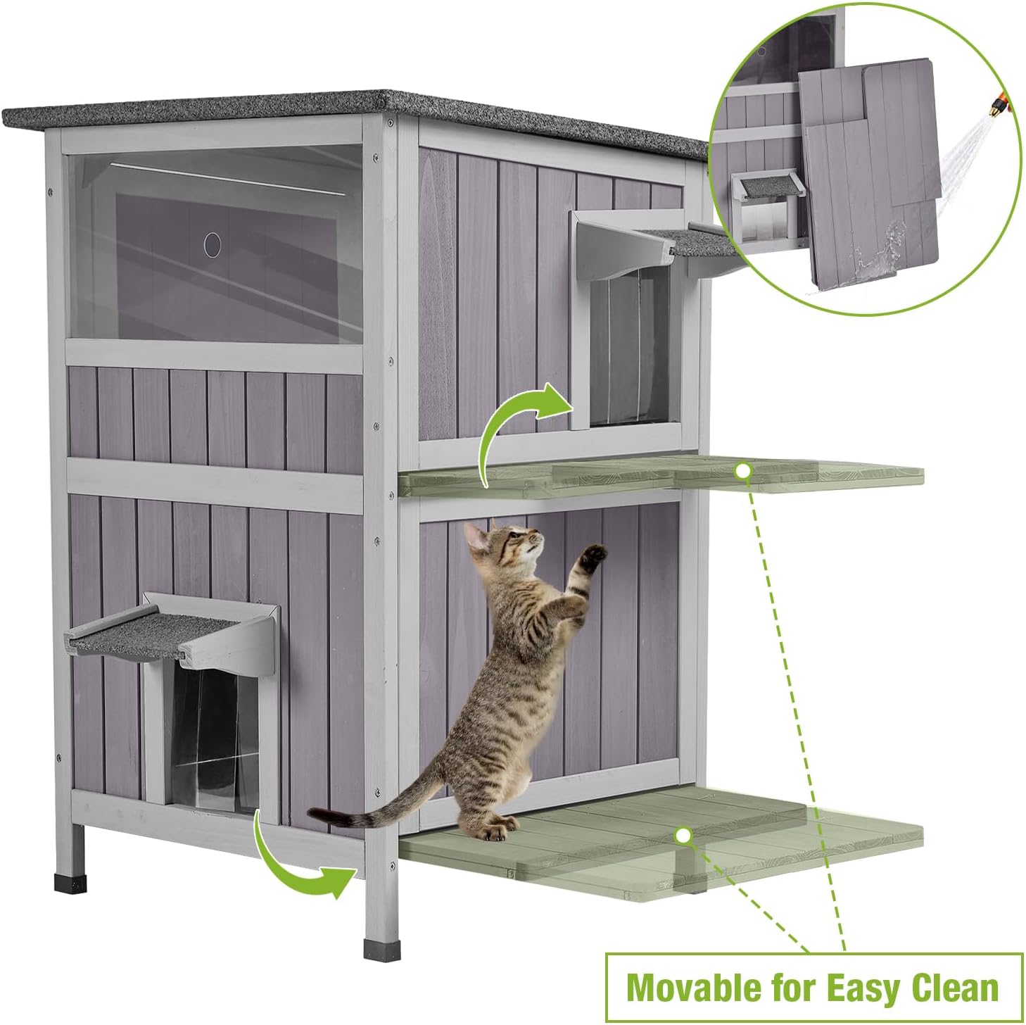 Feral Cat House – Refugio impermeable para gatos para invierno, jaula para gatos, perfecta para uso al aire libre e interior, 2 pisos