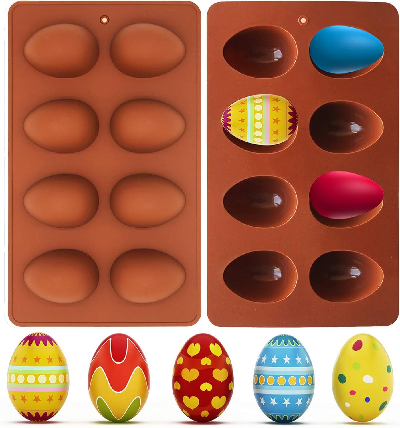 Paquete de 2 moldes de silicona para huevos de Pascua, 8 cavidades para decoración de pasteles, molde para hornear en forma de huevo para hacer