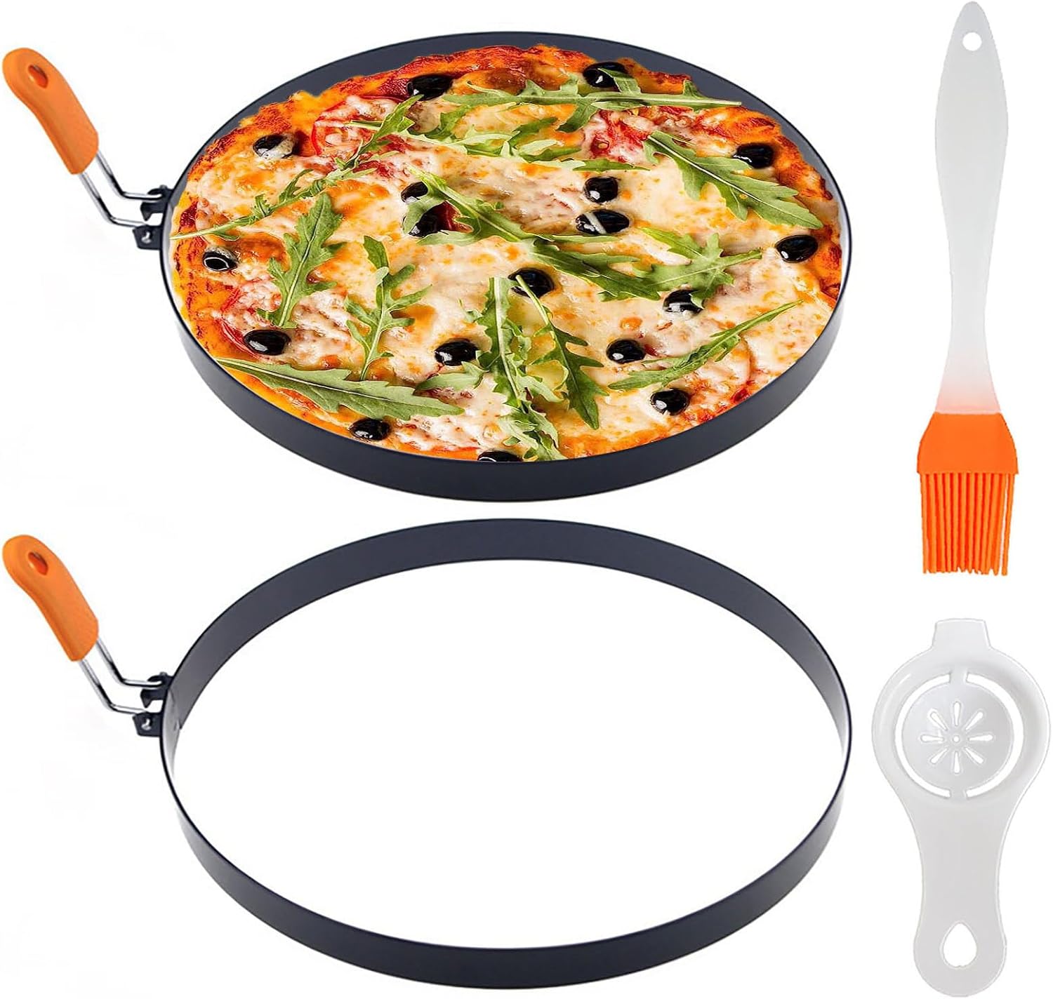 2 paquetes de moldes para panqueques de 8 pulgadas, anillo grande para huevos de tortilla para freír huevos, anillos redondos de cocina con mango