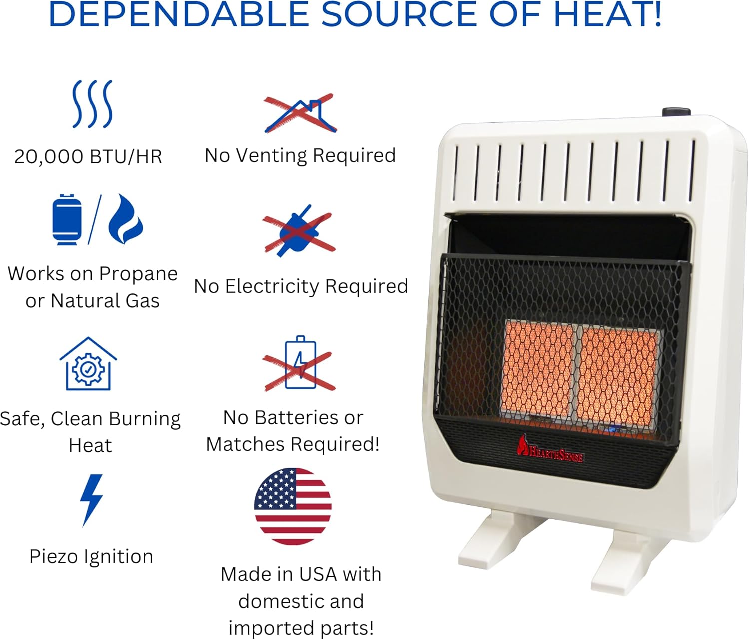 IR16T-BB Calentador infrarrojo de combustible dual sin ventilación con control de termostato para uso doméstico y oficina, 20000 BTU, calienta hasta