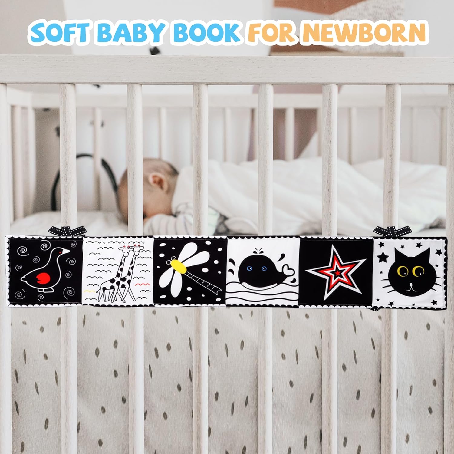 Libro de alto contraste en blanco y negro, juguetes para bebés de 0 a 6 meses, libro de tela para bebé, juguetes para el tiempo boca abajo, juguetes