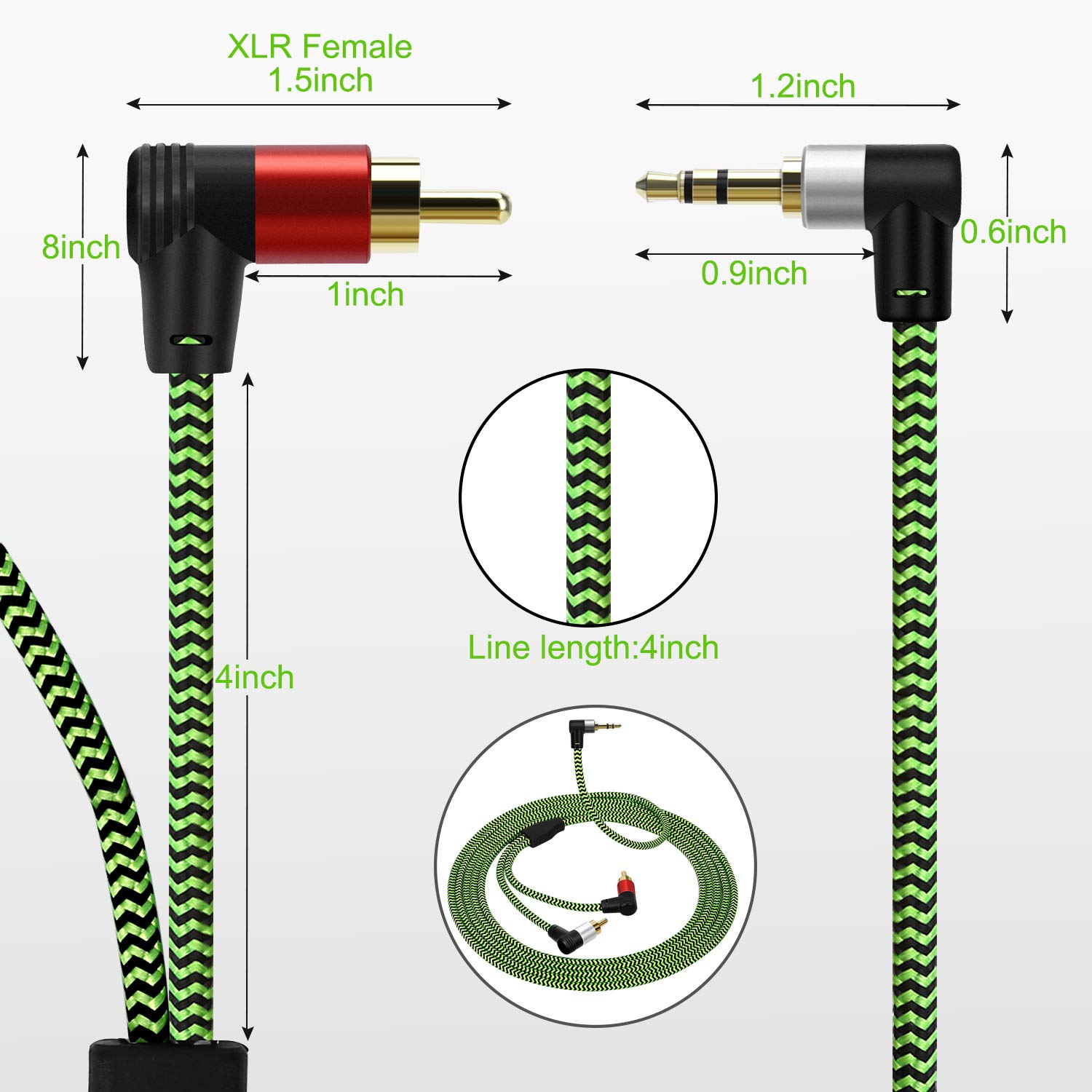 Cable de audio de 3.5 mm a 2 RCA, adaptador auxiliar, cable divisor estéreo, cable auxiliar RCA en Y para smartphone, altavoces, tableta, televisión