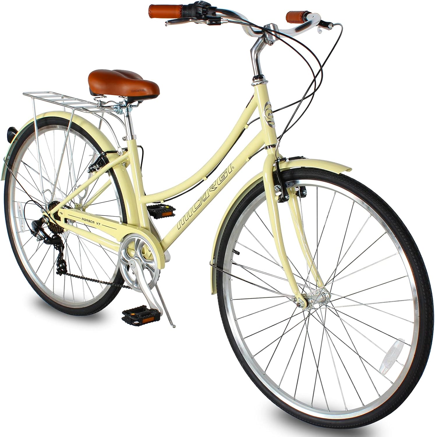 MICARGI Bicicleta híbrida de 2426 pulgadas para adultos, bicicleta híbrida de ciudad de 17 velocidades, marco de acero, bicicleta de viaje para