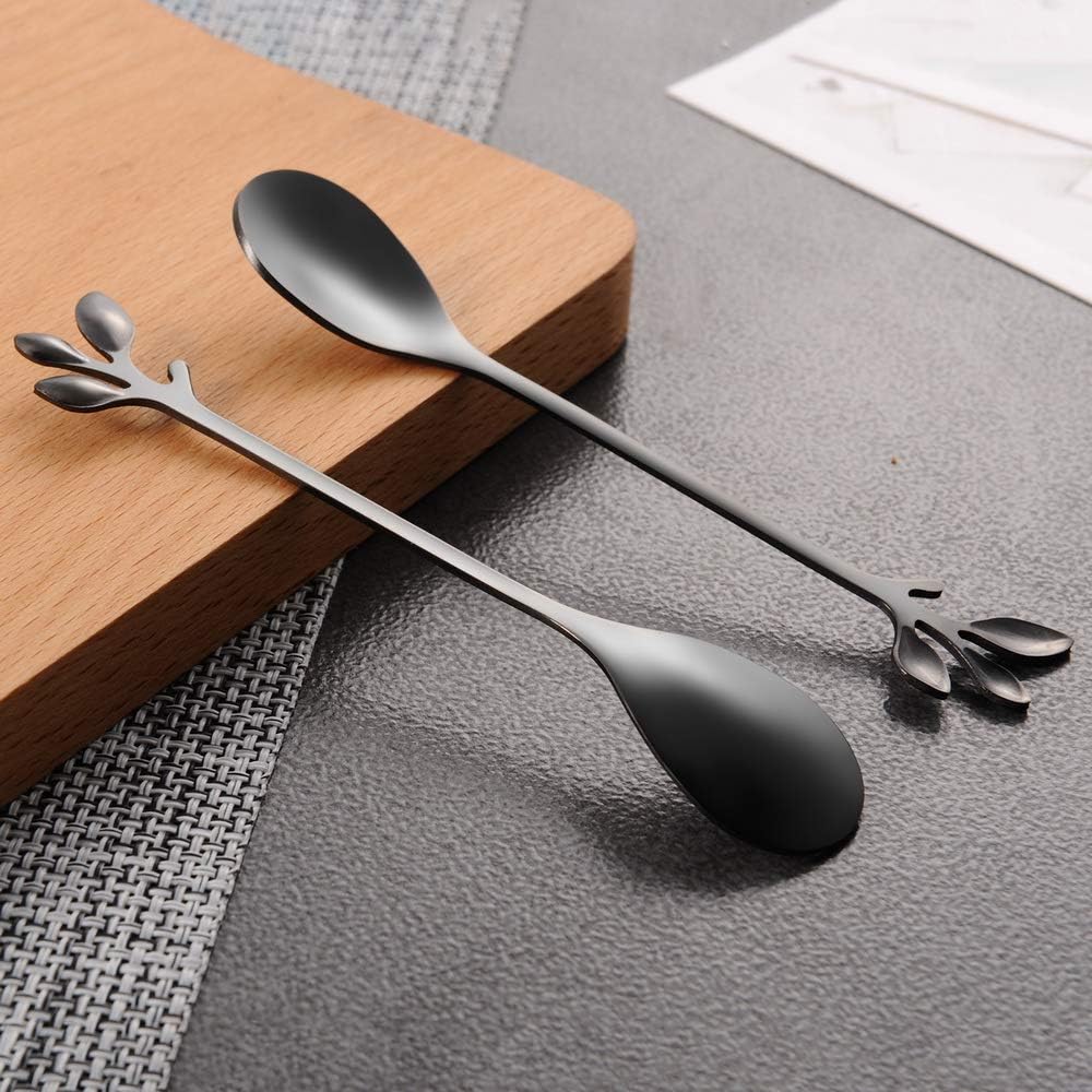 AnSaw Juego de soporte para cucharas de café pequeñas negras, base de cisne con 20 cucharas de espresso Demitasse, cuchara de postre de 4.7