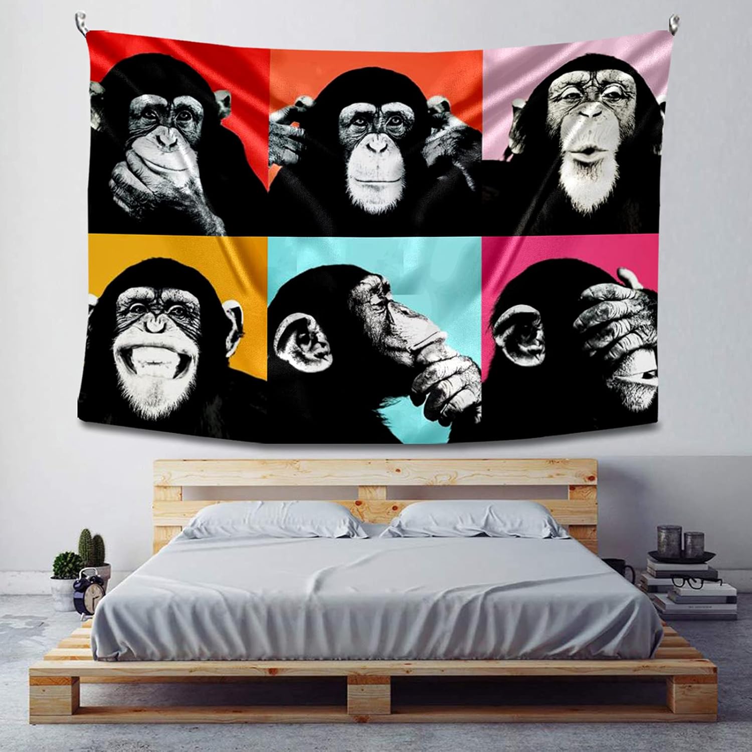 Tucocoo Tapiz de caras de monos, animales Banksy, tapiz artístico de gorila pop it, arte de pared, decoración del hogar, colgar en la pared para