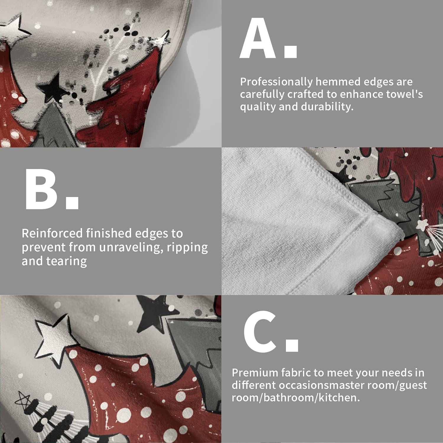 Juego de 2 toallas de mano de árboles de Navidad, toallas de baño suaves para vacaciones, toallas de cocina suaves, toallas de baño decorativas para