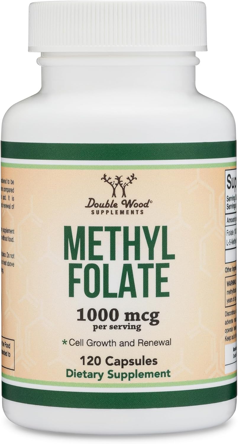 Metilfolato 1,000 mcg, 120 cápsulas (fabricación de suplementos de folato de metilo en los Estados Unidos) El folato metilado es una forma más
