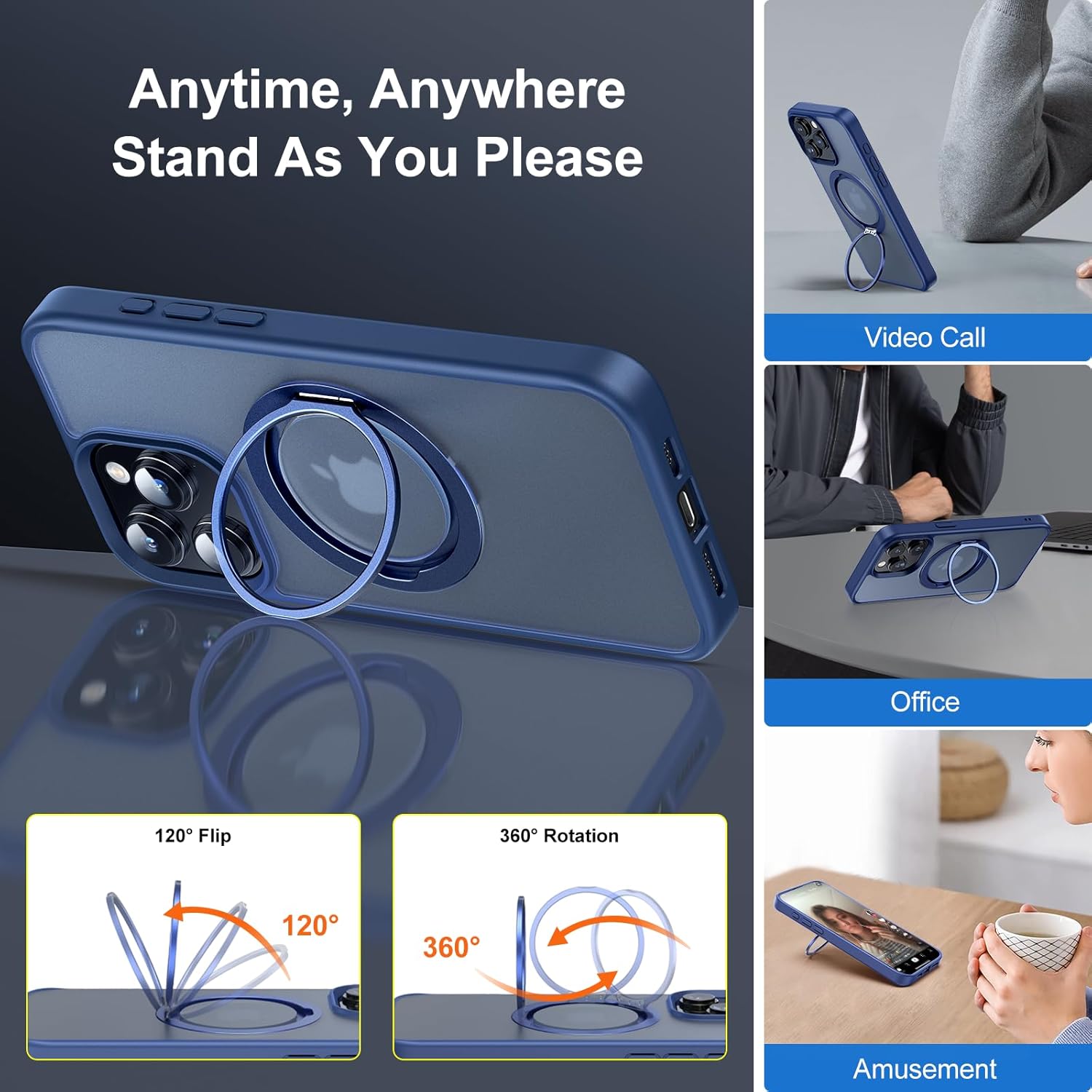 Facbiny Funda diseñada para iPhone 15 Pro con soporte magnético invisible compatible con Magsafe protección militar contra caídas, anillo magnético