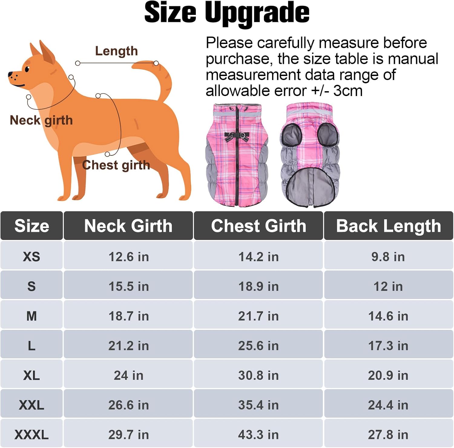 BEAUTYZOO Abrigo de invierno a cuadros para perro, chaqueta reflectante mejorada para perro, forro polar acolchado con arnés integrado, ropa