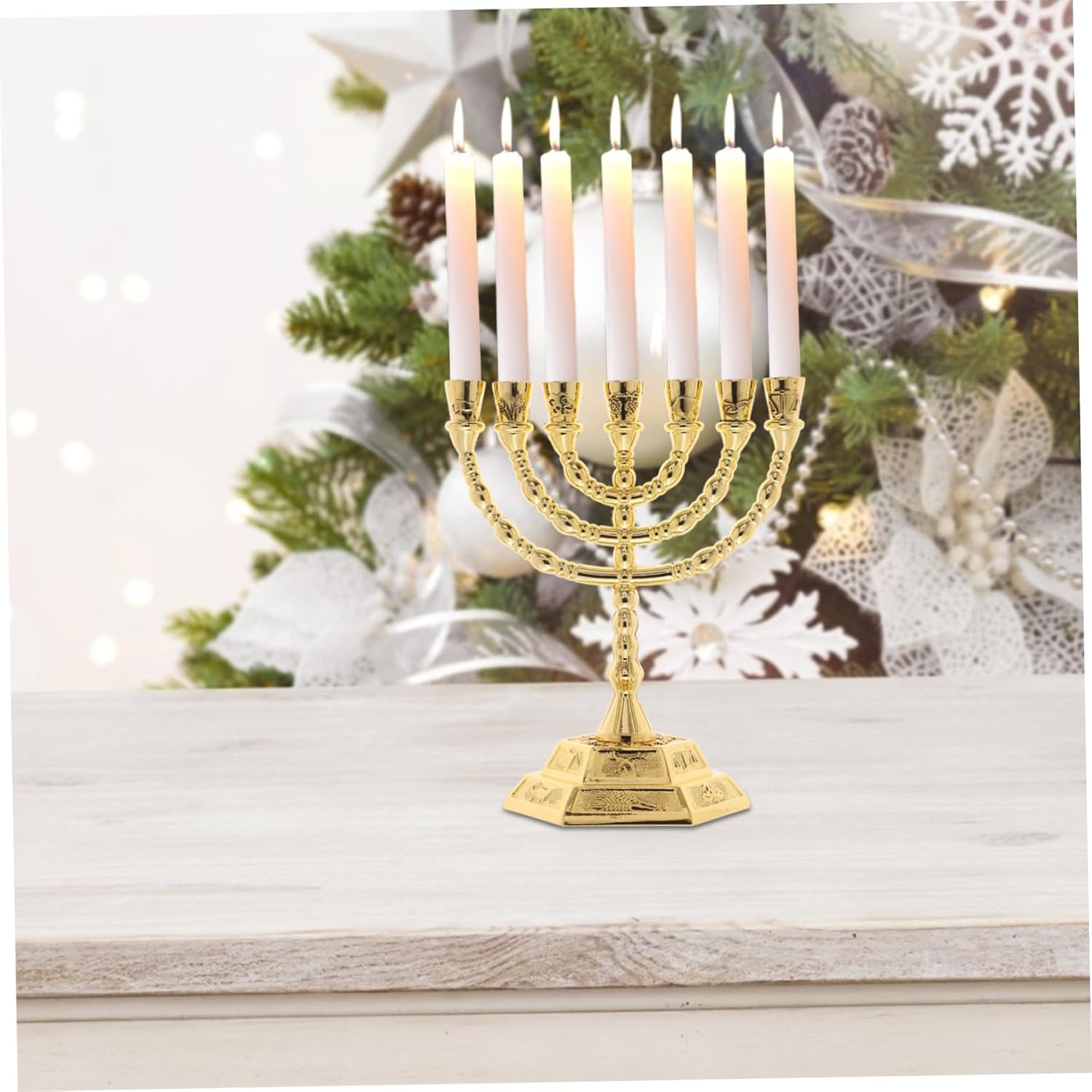 IMIKEYA 7 decoraciones de mesa, decoración de mesa de comedor, decoración de mesa de comedor, menorá de siete ramas, 12 tribus de Israel, portavelas
