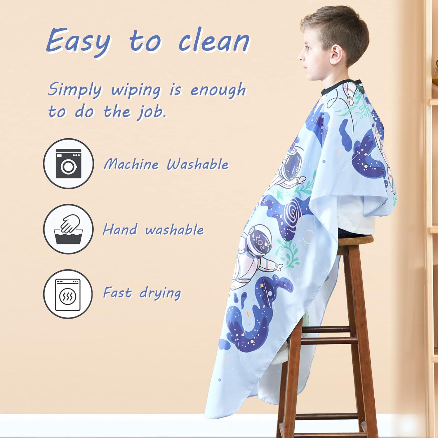 Capa de peluquería para niños, 51 x 36 pulgadas, capa profesional de corte de pelo con correa ajustable para el cuello, capa de corte de pelo unisex