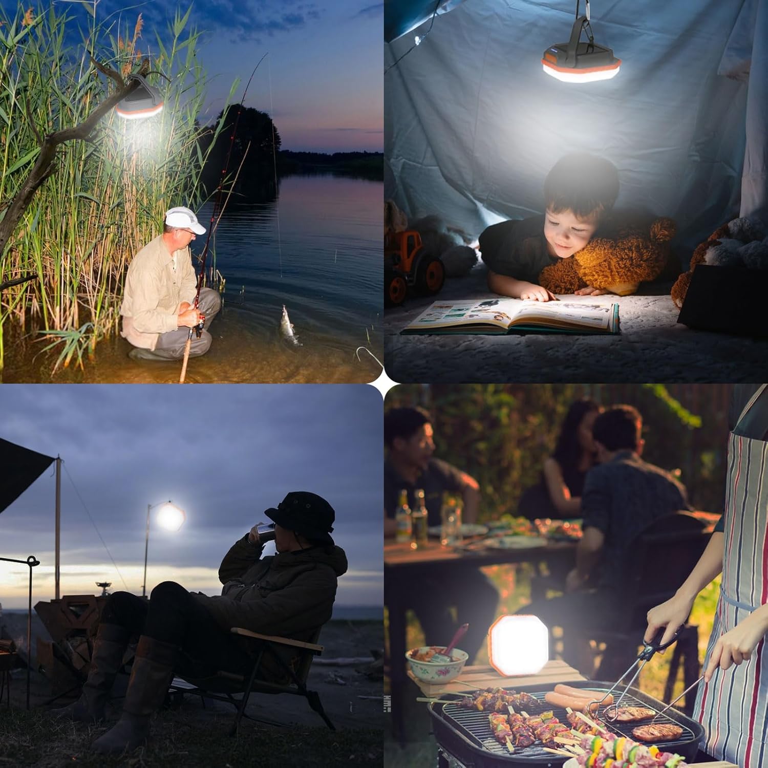 Durapower Luz de camping de energía solar, luz LED recargable para tienda de campaña, banco de energía regulable sin pasos para teléfono, luz LED