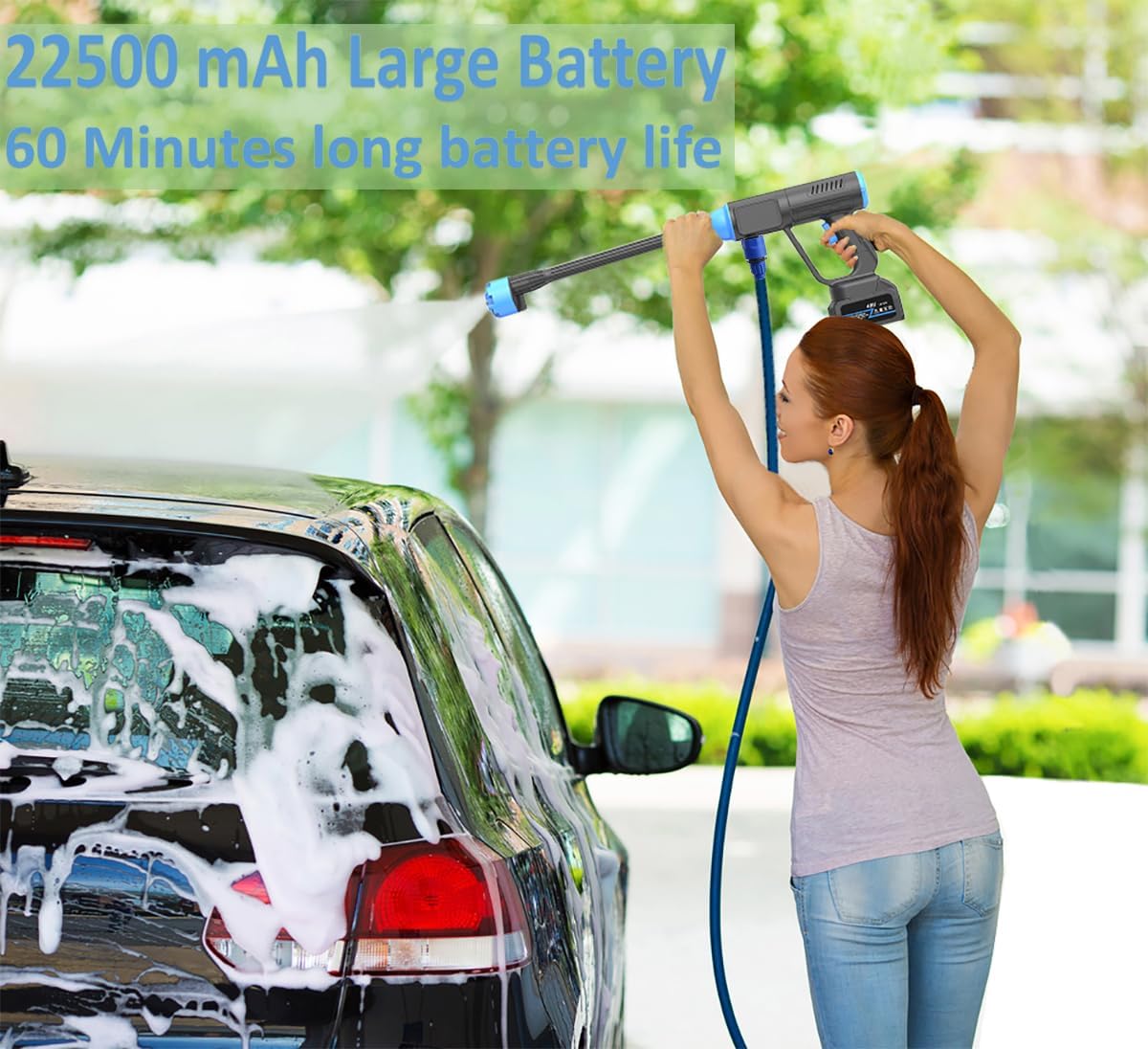 Lavadora a presión inalámbrica, pistola de limpieza portátil de 950 PSI, batería de 22500 mAh, boquilla 6 en 1, pistola de lavado de coche de alta