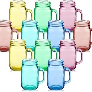 12 tarros Mason de colores de 16 onzas con asa, vasos para beber bebidas frías, decoración de almacenamiento, recuerdos de fiesta, cócteles, 6 12 tarros Mason de colores de 16 onzas con asa, vasos para beber bebidas frías, decoración de almacenamiento, recuerdos de fiesta, cócteles, 6