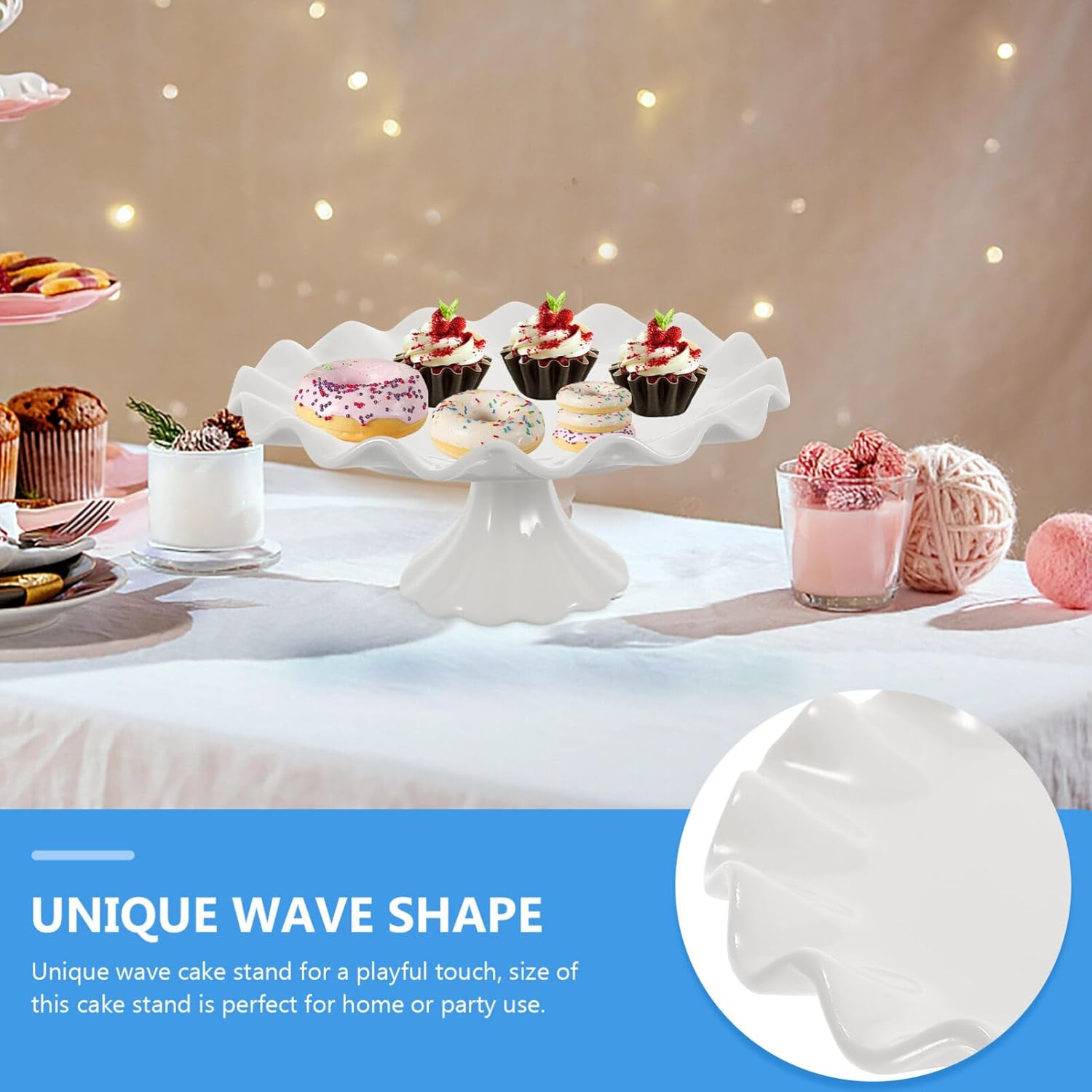 Zerodeko Soporte de cerámica para tartas, soporte de pastel de porcelana blanca, soportes para pasteles para fiesta de cumpleaños, soporte de pastel