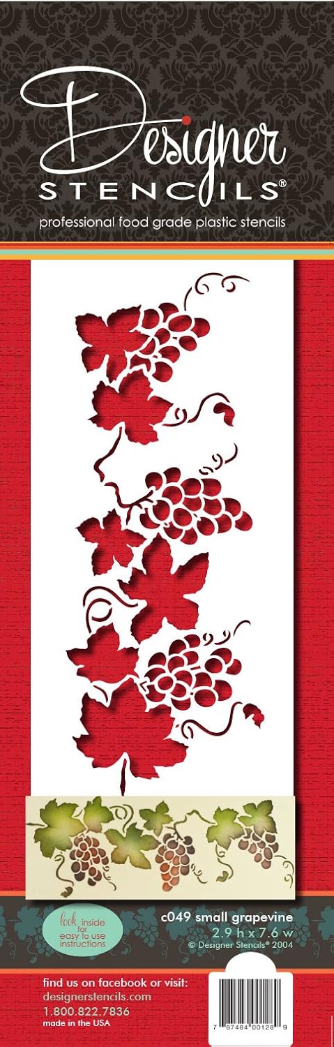 Designer Stencils C049 – Plantilla pequeña para tartas de vid color beigesemitransparente, 3 x 7.6 pulgadas