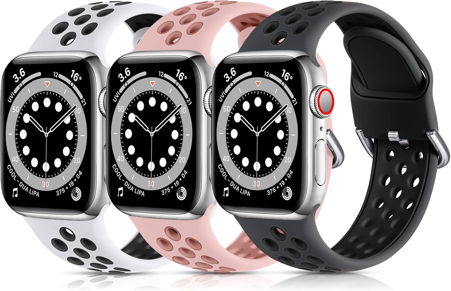 Lerobo Paquete de 3 correas compatibles con Apple Watch de 1.575 pulgadas, 1.496 pulgadas, 1.614 pulgadas, 1.732 pulgadas, 1.772 pulgadas, para