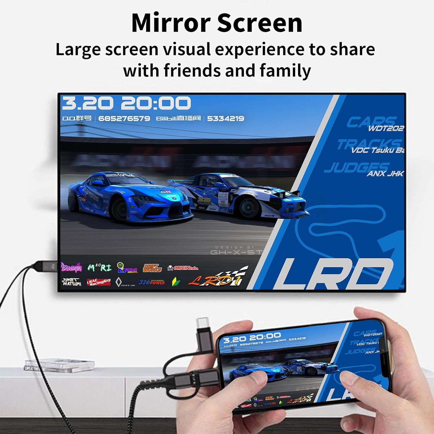 AMANKA Adaptador HDMI para TV, teléfono a TV, adaptador AV digital 1080P, cable conector de pantalla de sincronización 3 en 1, compatible con