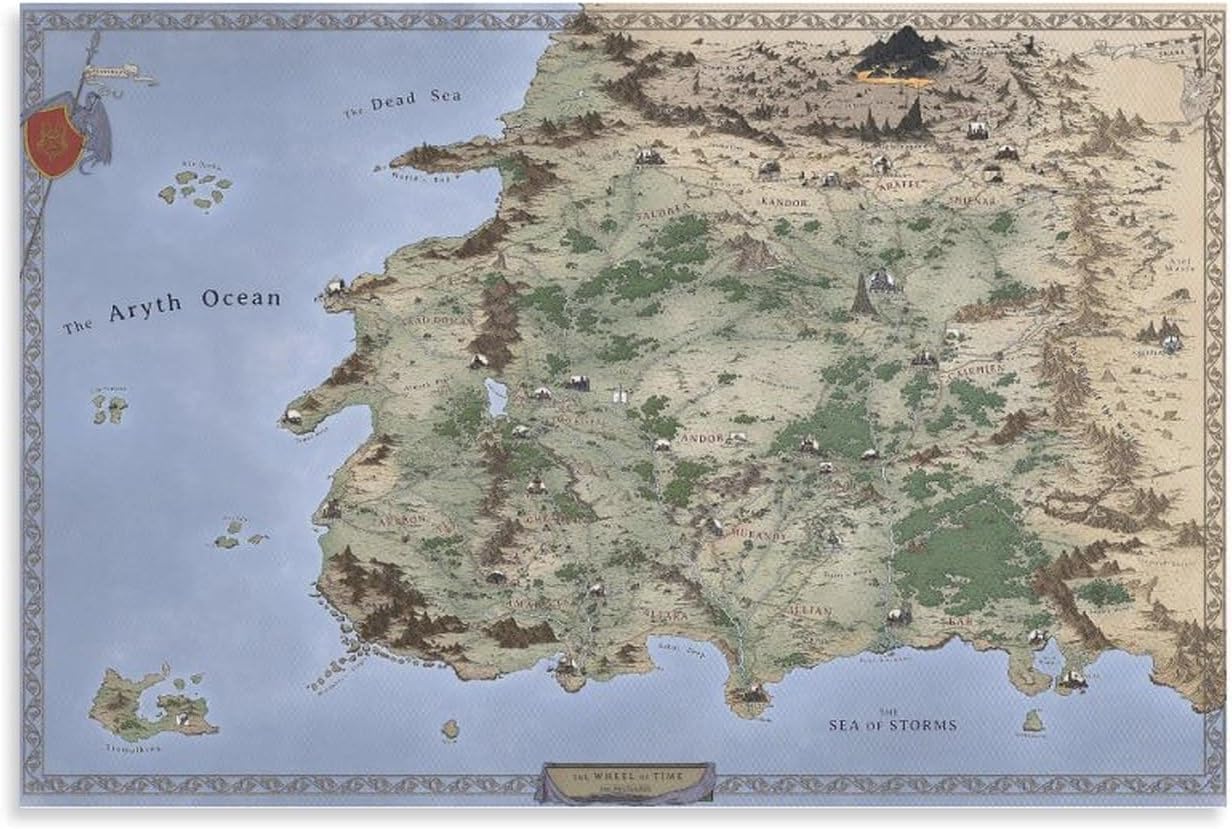 Póster de mapa de la rueda del tiempo, impresión de mapa de Westland, regalo para fanáticos, póster de Aes Sedai, póster de lienzo de la rueda del