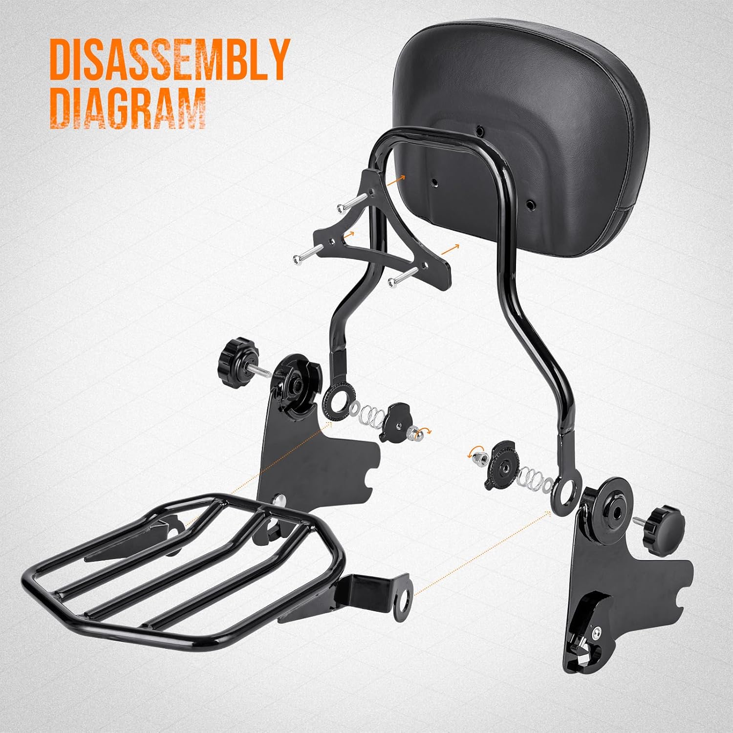 Respaldo de pasajero ajustable y desmontable con portaequipajes compatible con Harley Road King 1997-2008, Road Glide, Street Glide, Electra Glide,