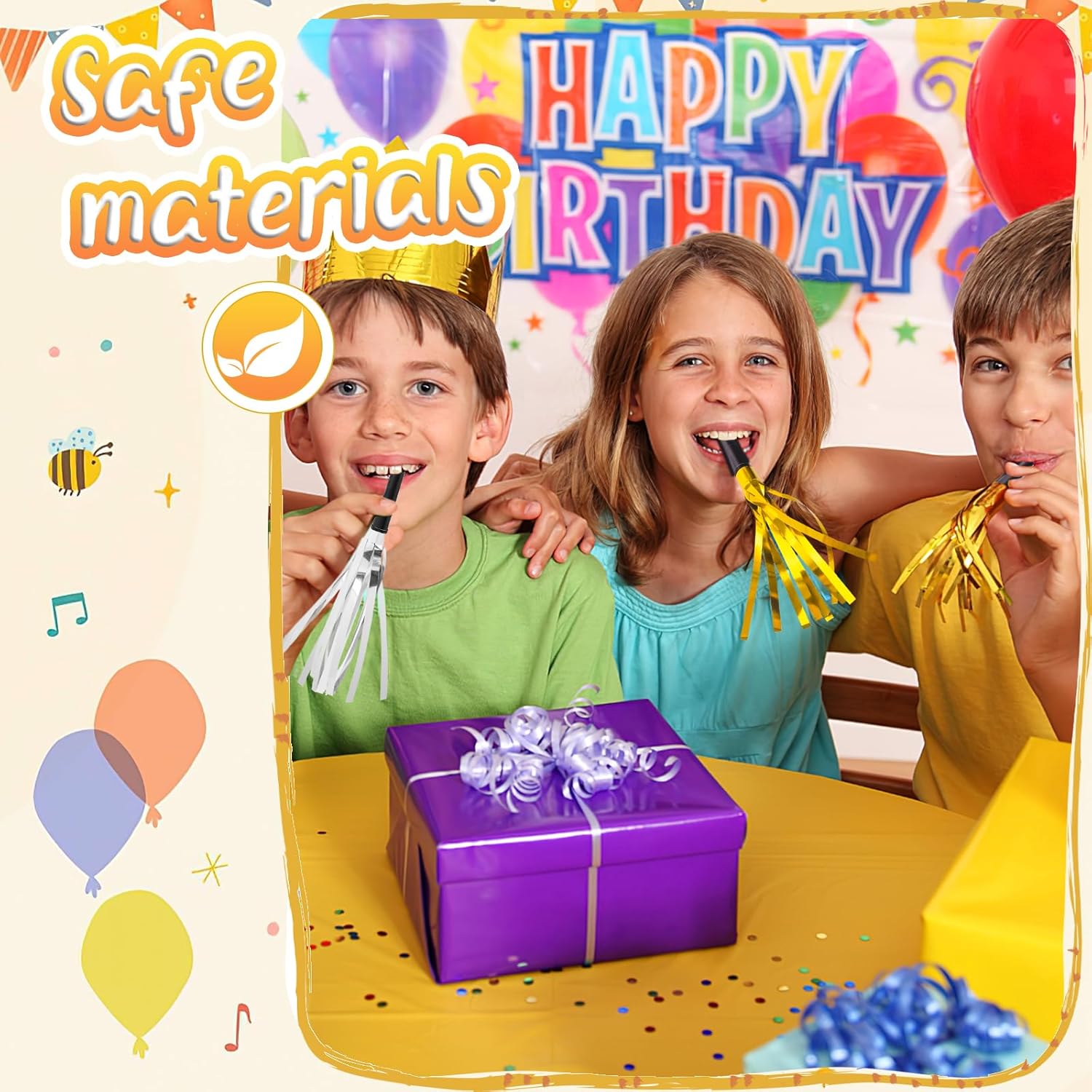 LovesTown 36 sopladores metálicos con flecos para fiestas, con purpurina, color dorado y plateado, silbatos para niños, adultos, cumpleaños, Año