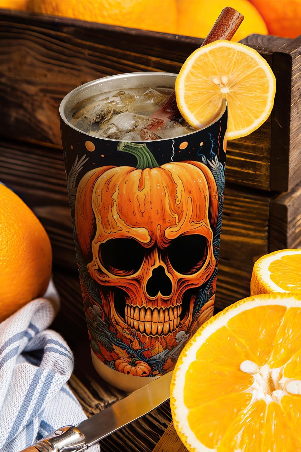 Vaso de Halloween de 20 onzas, vaso de calavera, vaso de calavera de calabaza de Halloween, taza de viaje aislada con tapa, termo de café para