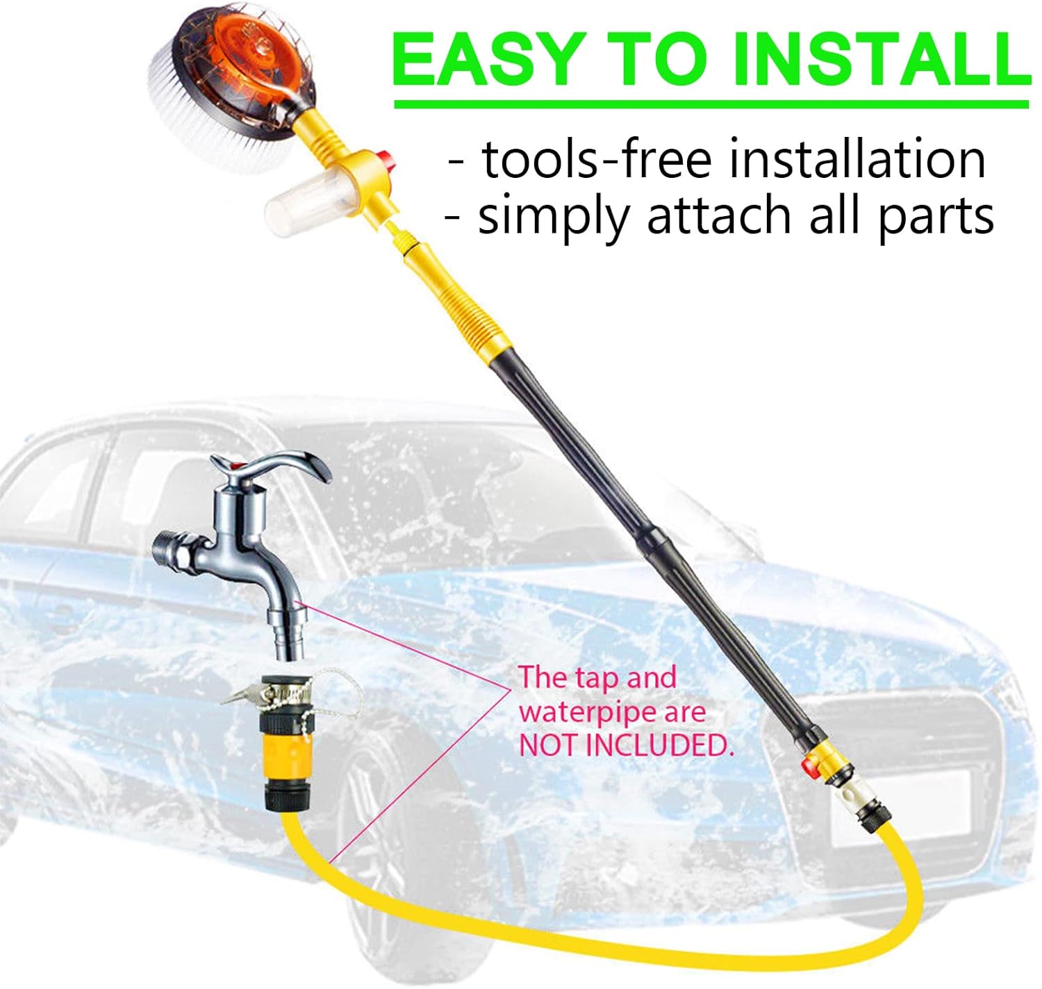Cepillo giratorio para lavado de coche, microfibra suave, rotación automática con dispensador de jabón, cepillo de lavado exterior de coche unido a