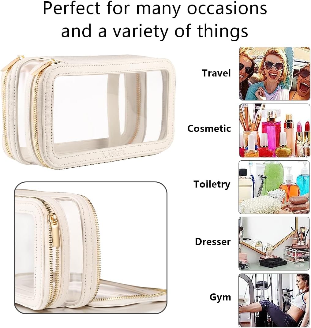 B.ANGEL Bolsa de maquillaje transparente, bolsa de cosméticos portátil, bolsa de aseo de viaje aprobada por la TSA para mujeres y niñas, bolsas de